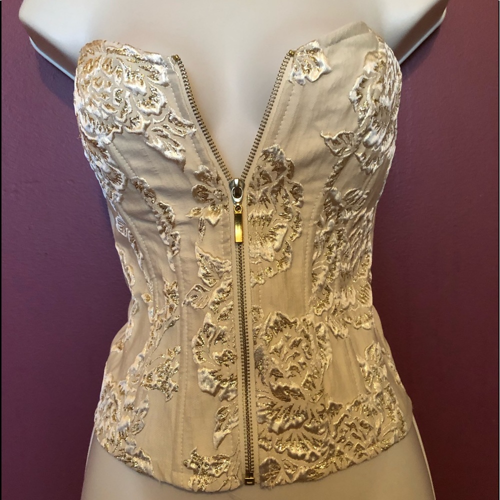 Zip front cream with gold accents corset